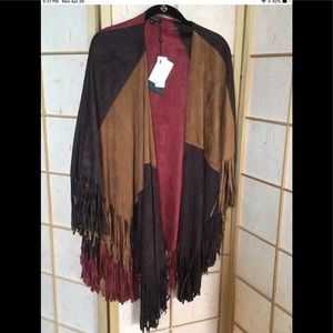 Alberto Makali brown suede-like fringed cape